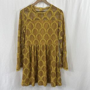 Xhilaration Mustard Yellow Lace Flare Sleeve Western Boho Dress Size L